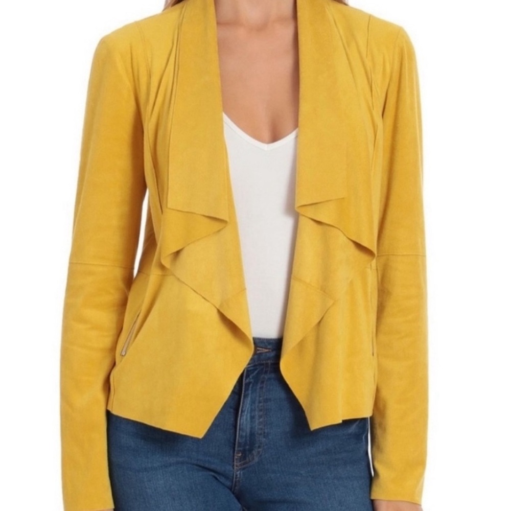 Mustard yellow gold drapery thin faux suede jacket Bagatelle XL